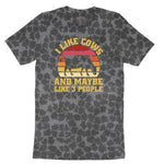 I Like Cows and Maybe Like 3 People Ladies Short Sleeve Tee - Black Leopard