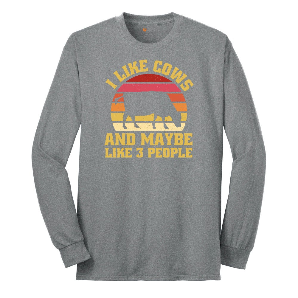 I Like Cows and Maybe Like 3 People Long Sleeve Tee - Athletic Grey