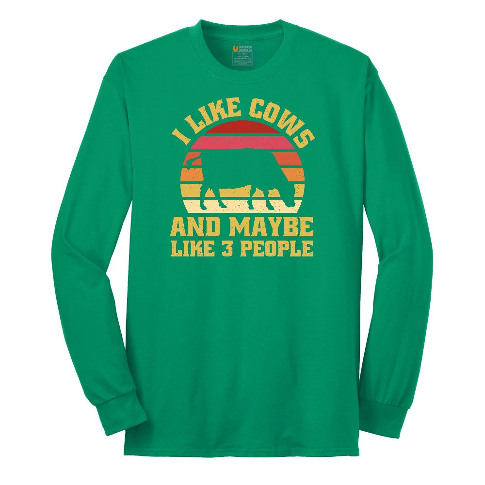 I Like Cows and Maybe Like 3 People Long Sleeve Tee - Kelly Green