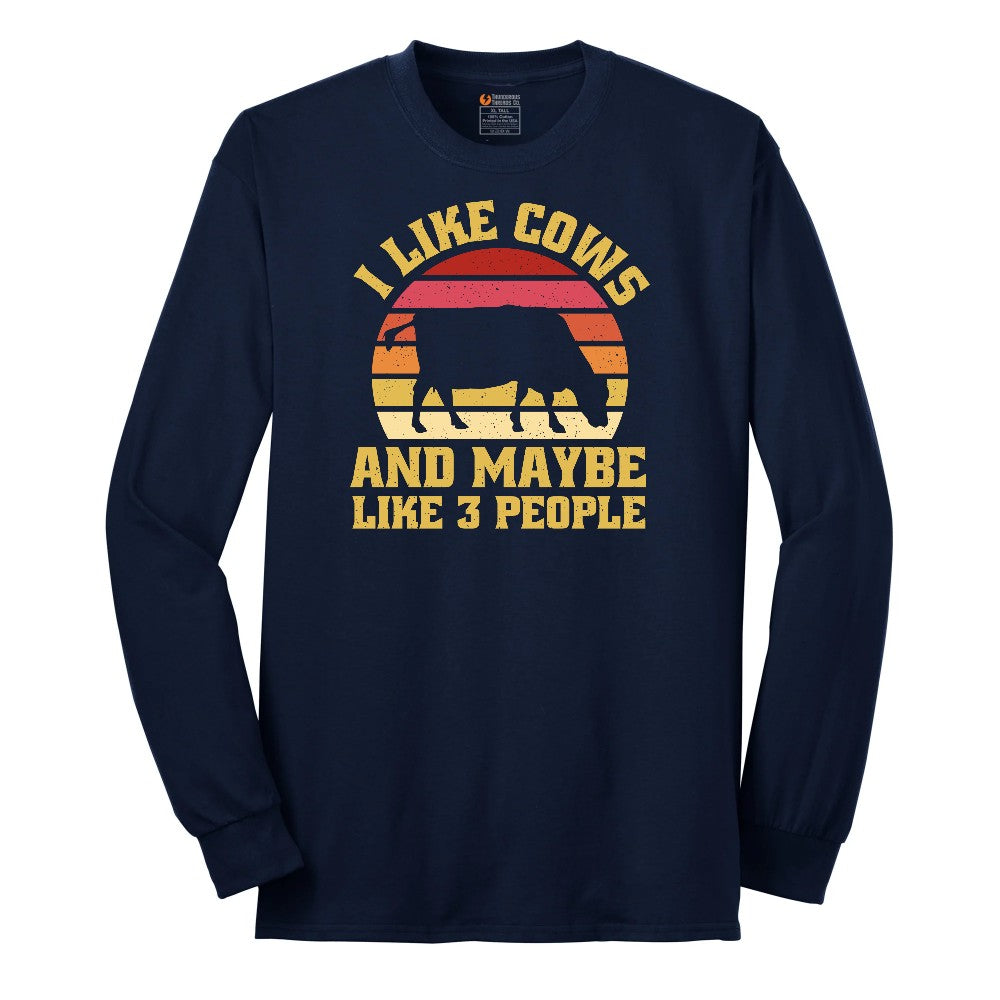 I Like Cows and Maybe Like 3 People Long Sleeve Tee - Navy