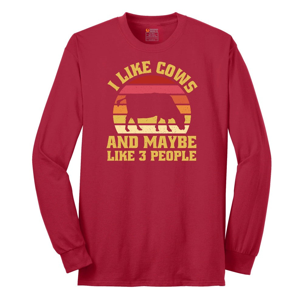 I Like Cows and Maybe Like 3 People Long Sleeve Tee - Red
