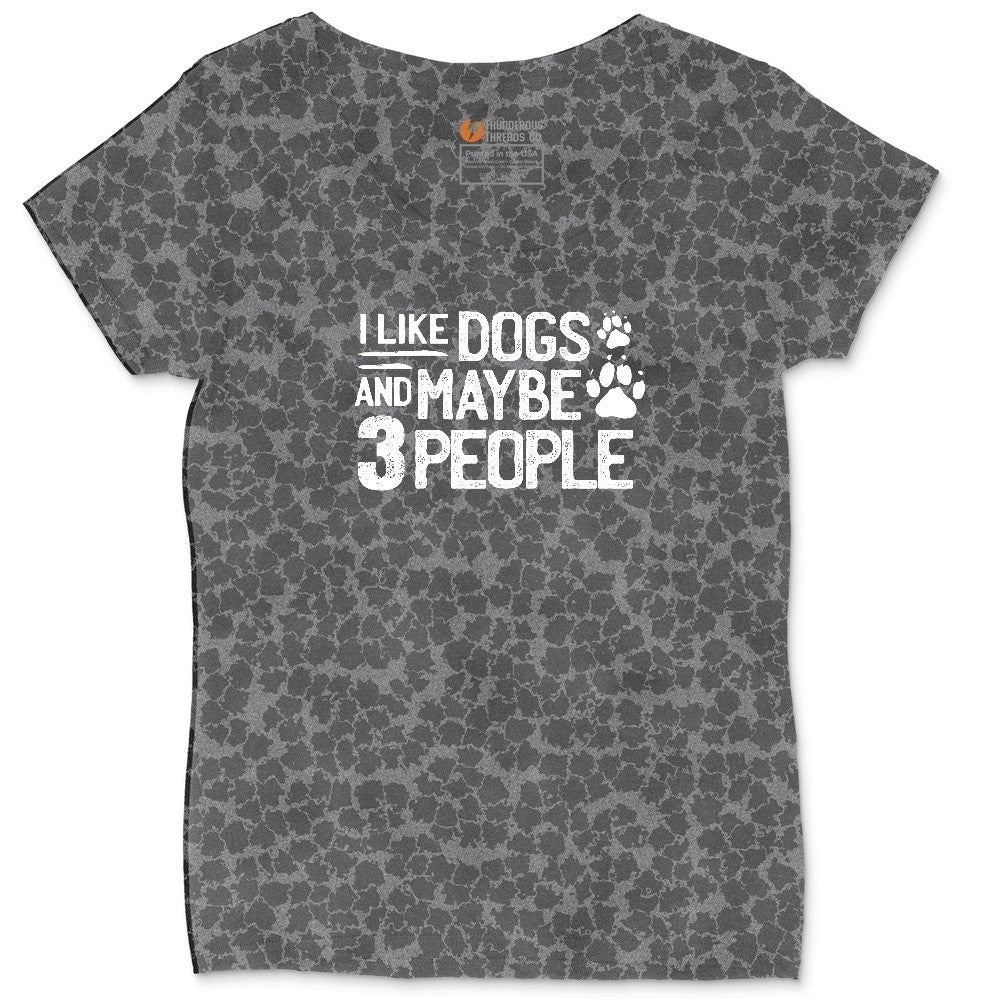 I Like Dogs and Maybe Three People Ladies Curvy Tee - Black Leopard