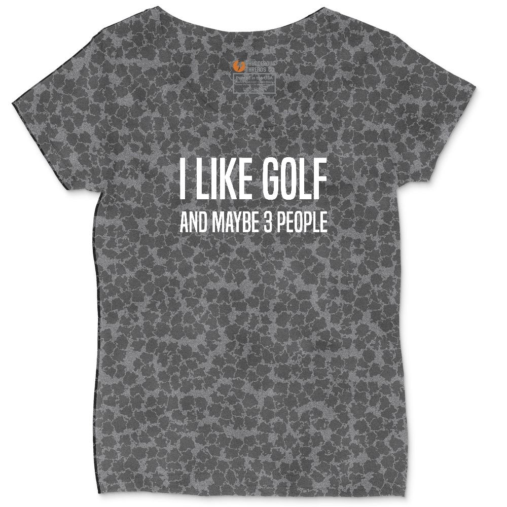 I Like Golf and Maybe 3 People Ladies Curvy Tee - Black Leopard