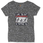 I Like You But if Zombies Chase Us I'm Tripping You Ladies Curvy Tee - Black Leopard