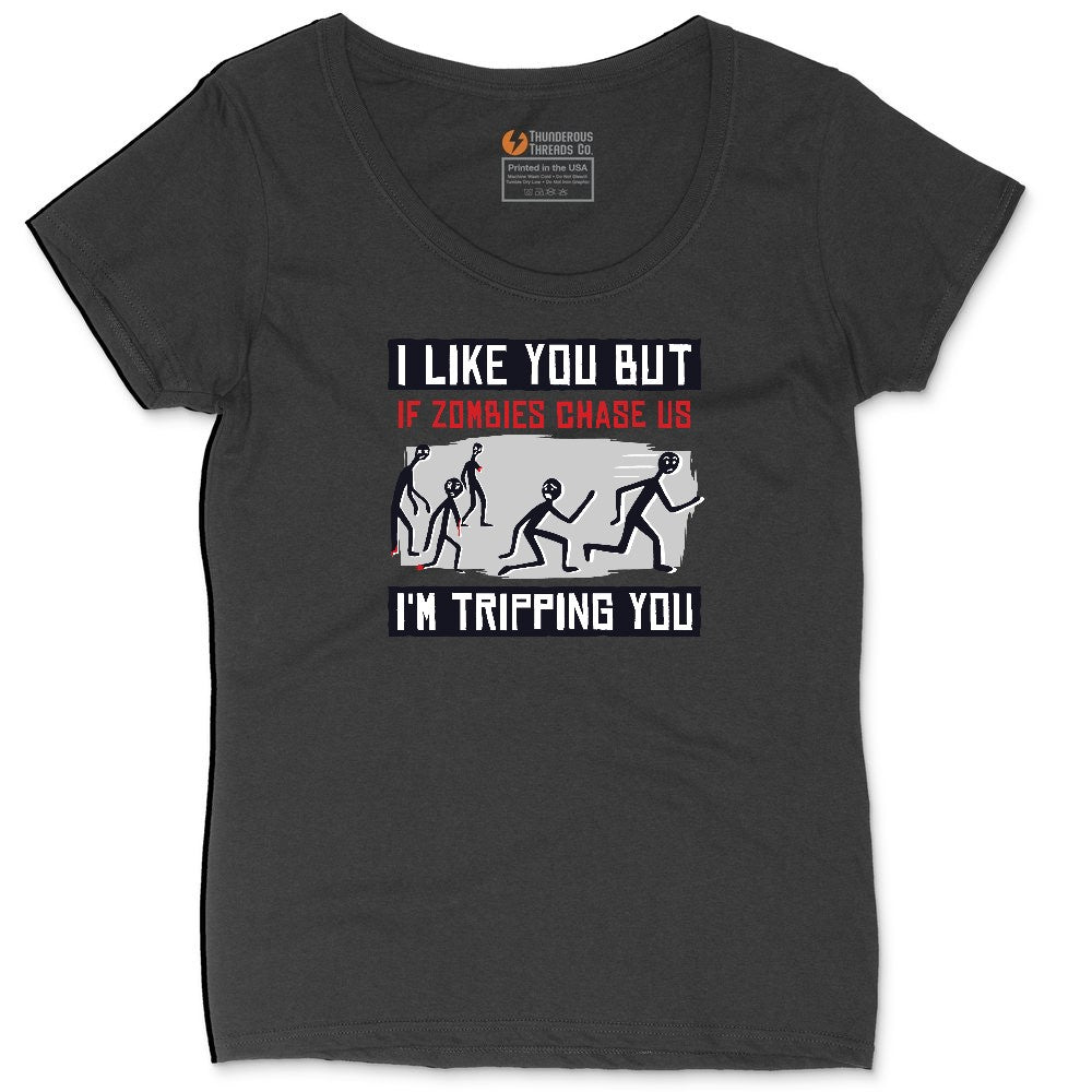 I Like You But if Zombies Chase Us I'm Tripping You Ladies Curvy Tee - Black