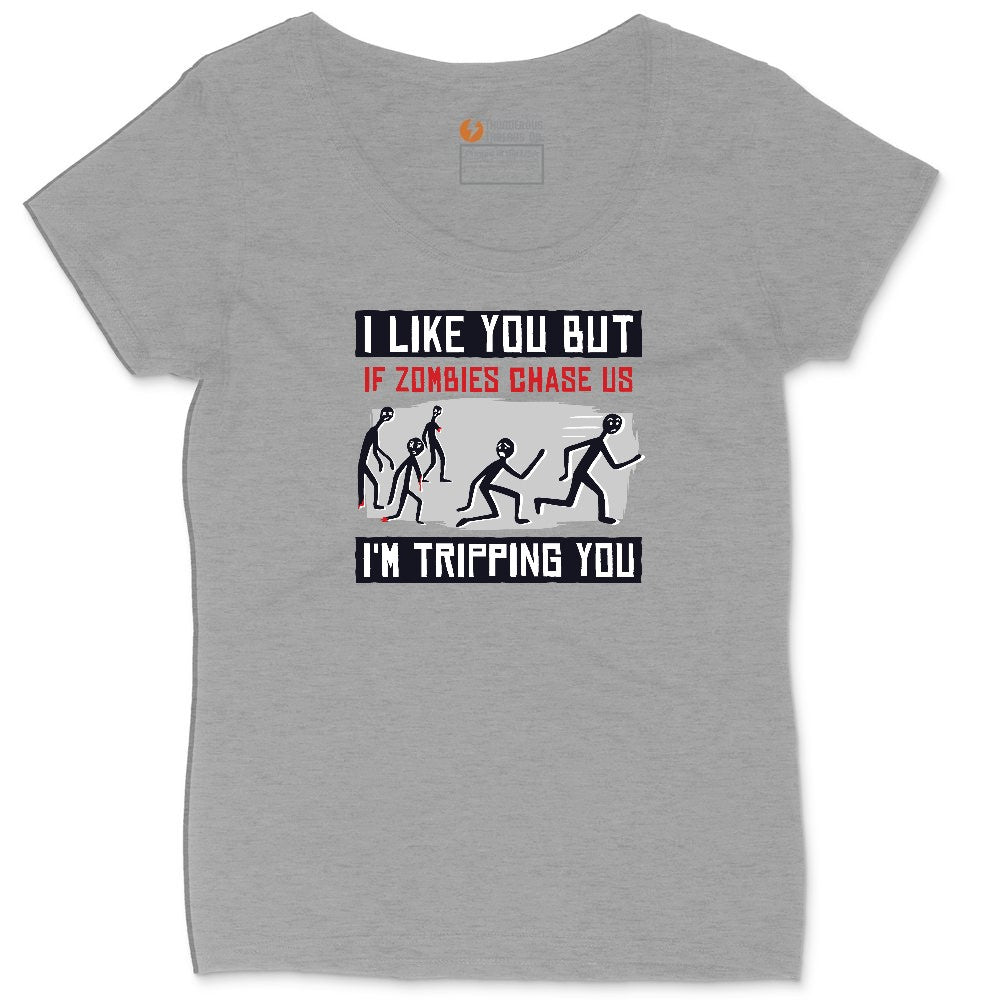 I Like You But if Zombies Chase Us I'm Tripping You Ladies Curvy Tee - Granite Heather