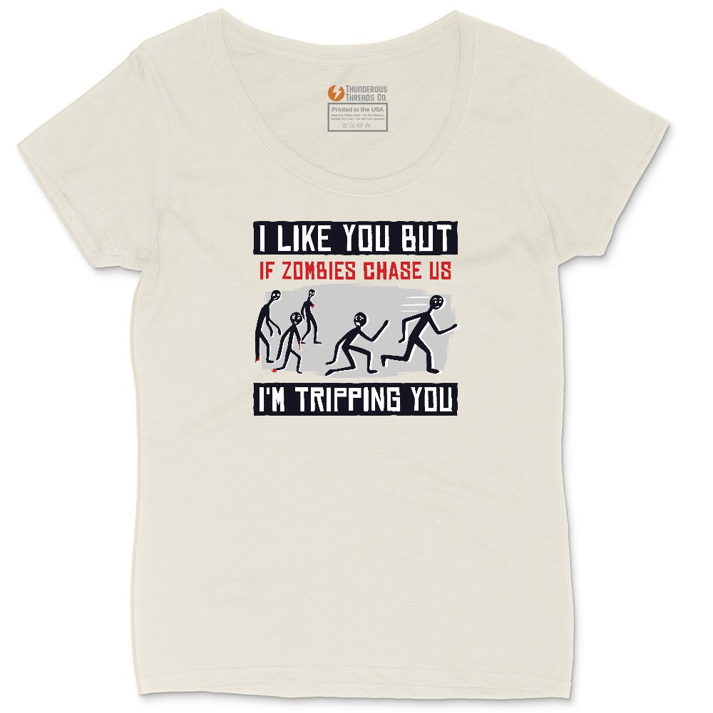 I Like You But if Zombies Chase Us I'm Tripping You Ladies Curvy Tee - Natural Heather