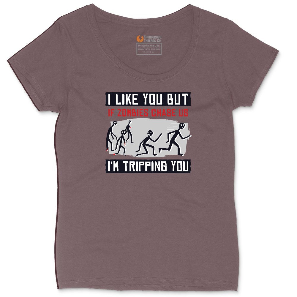 I Like You But if Zombies Chase Us I'm Tripping You Ladies Curvy Tee - Sangria Blackout