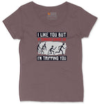 I Like You But if Zombies Chase Us I'm Tripping You Ladies Curvy Tee - Sangria Blackout