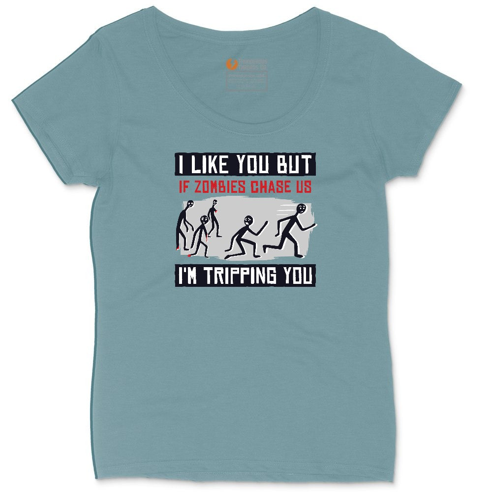 I Like You But if Zombies Chase Us I'm Tripping You Ladies Curvy Tee - Surf Blackout