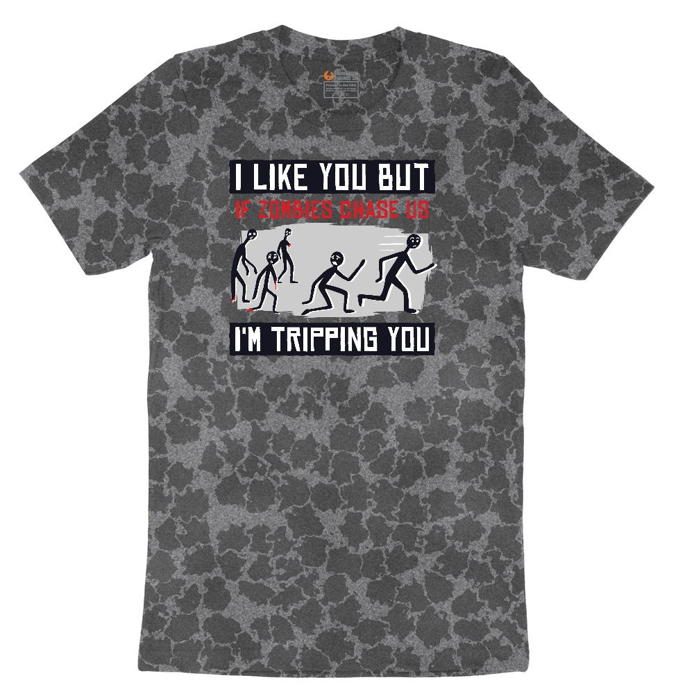 I Like You But if Zombies Chase Us I'm Tripping You Ladies Short Sleeve Tee - Black Leopard