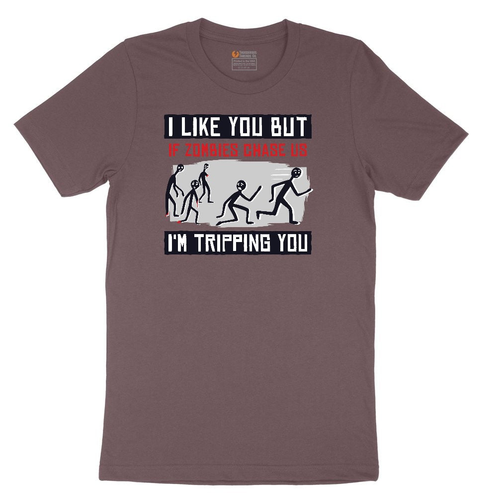 I Like You But if Zombies Chase Us I'm Tripping You Ladies Short Sleeve Tee - Sangria Blackout