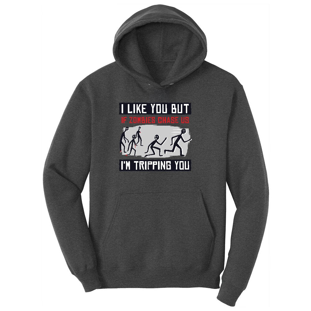I Like You But if Zombies Chase Us I'm Tripping You Youth Hoodie - Dark Heather Grey