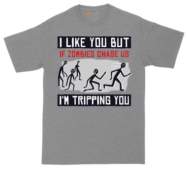 I Like You But if Zombies Chase Us I'm Tripping You tall t-shirt for men in Athletic Heather