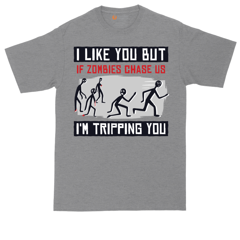 I Like You But if Zombies Chase Us I'm Tripping You tall t-shirt for men in Athletic Heather