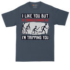 I Like You But if Zombies Chase Us I'm Tripping You tall t-shirt for men in Heather Navy