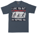 I Like You But if Zombies Chase Us I'm Tripping You tall t-shirt for men in Heather Navy