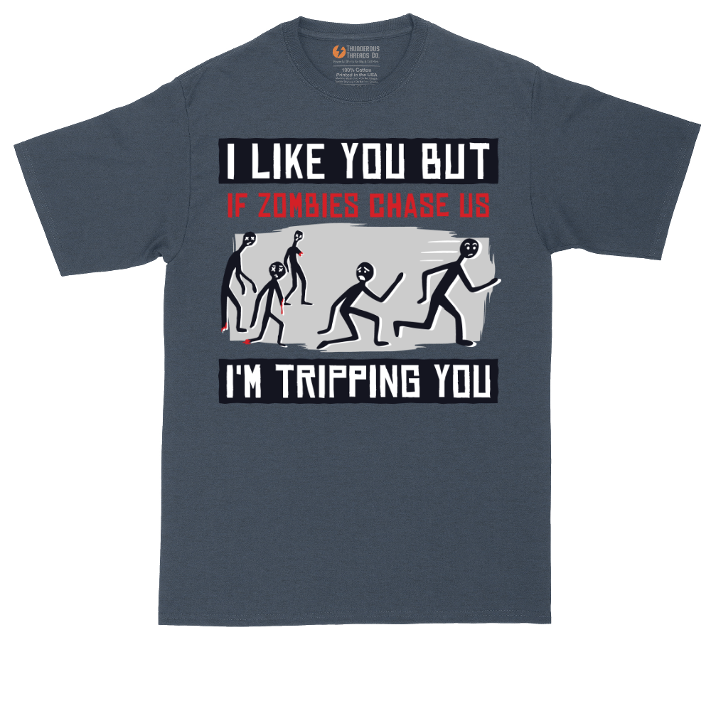I Like You But if Zombies Chase Us I'm Tripping You tall t-shirt for men in Heather Navy