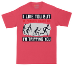 I Like You But if Zombies Chase Us I'm Tripping You tall t-shirt for men in Heather Red