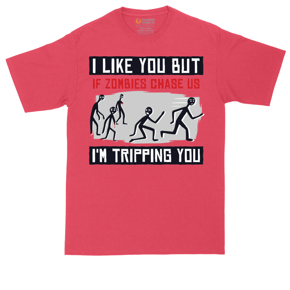 I Like You But if Zombies Chase Us I'm Tripping You tall t-shirt for men in Heather Red