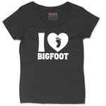 I Love Bigfoot Ladies Curvy Tee - Black