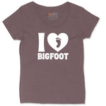 I Love Bigfoot Ladies Curvy Tee - Sangria Blackout