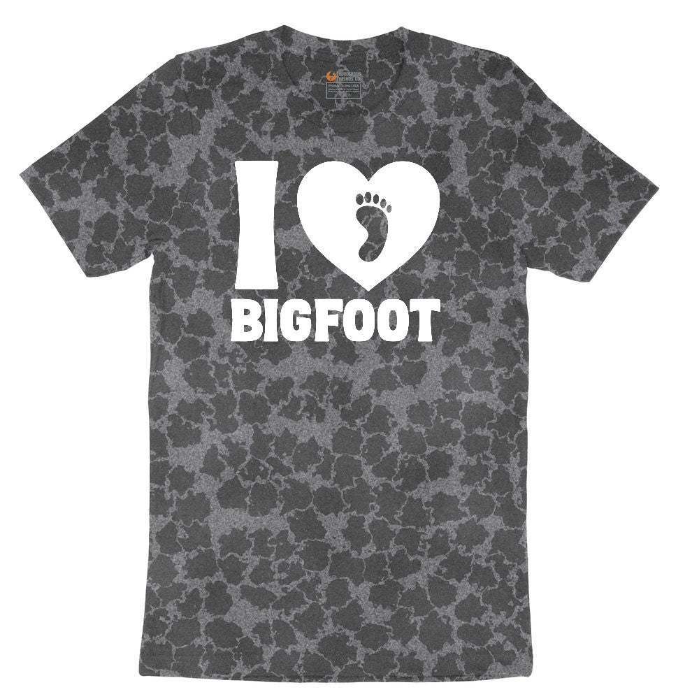 I Love Bigfoot Ladies Short Sleeve Tee - Black Leopard
