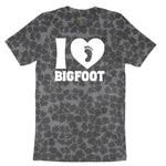 I Love Bigfoot Ladies Short Sleeve Tee - Black Leopard