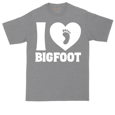 I Love Bigfoot tall t-shirt for men in Dark Heather Grey