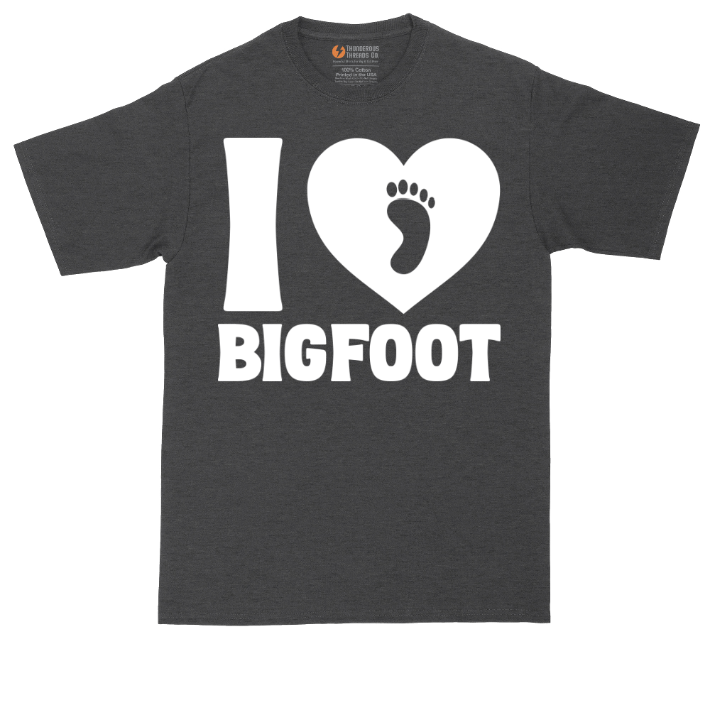 I Love Bigfoot tall t-shirt for men in Dark Heather Grey