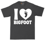 I Love Bigfoot tall t-shirt for men in Dark Heather Grey