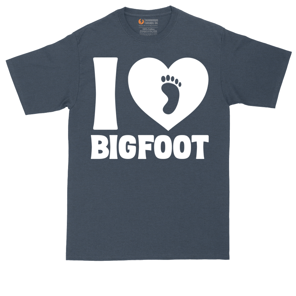 I Love Bigfoot tall t-shirt for men in Heather Navy