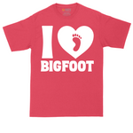 I Love Bigfoot tall t-shirt for men in Heather Red