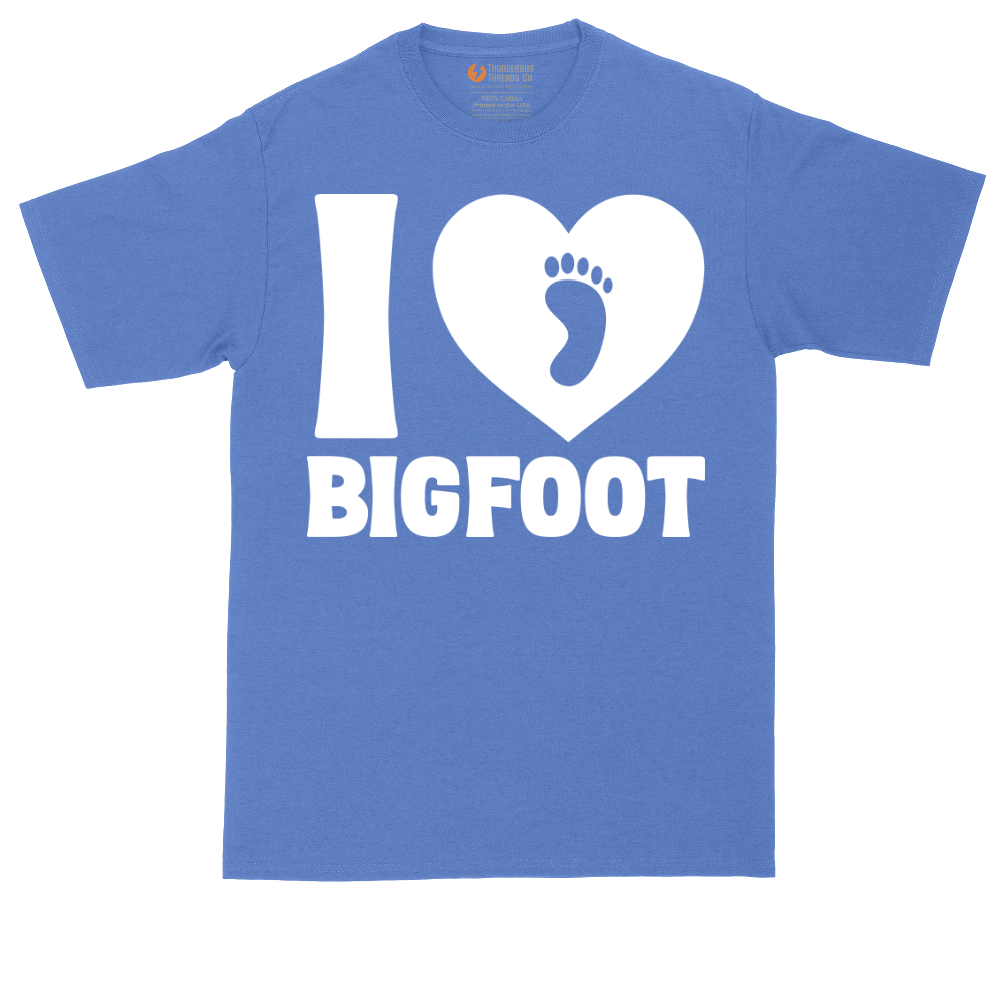 I Love Bigfoot tall t-shirt for men in Heather Royal