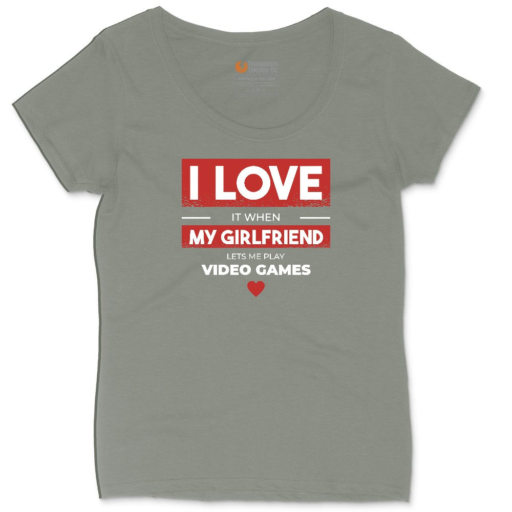 I Love It When My Girlfriend Lets Me Play Video Games - Mens & T-Shirt Ladies Curvy Tee - Bamboo Blackout