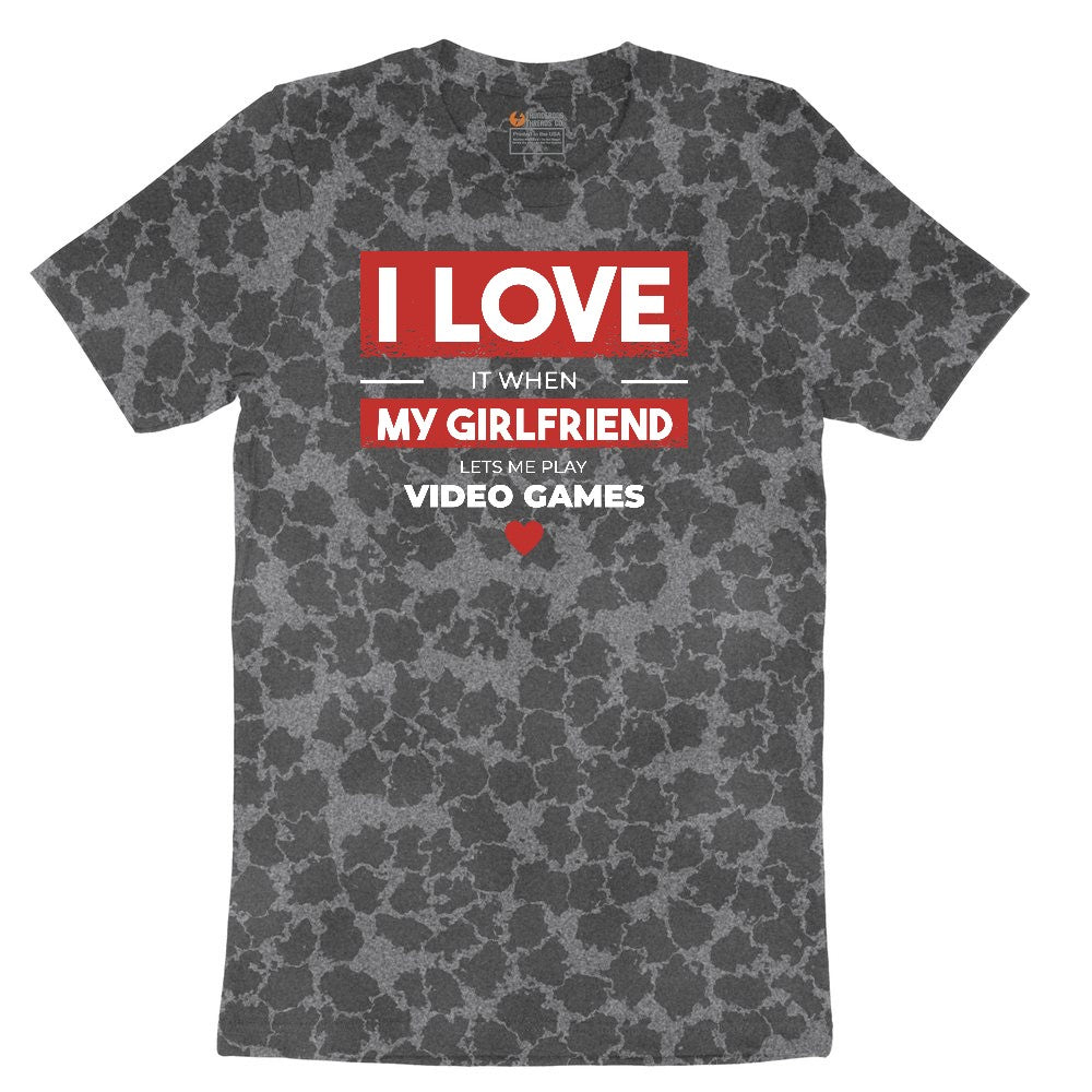 I Love It When My Girlfriend Lets Me Play Video Games - Mens & T-Shirt Ladies Short Sleeve Tee - Black Leopard