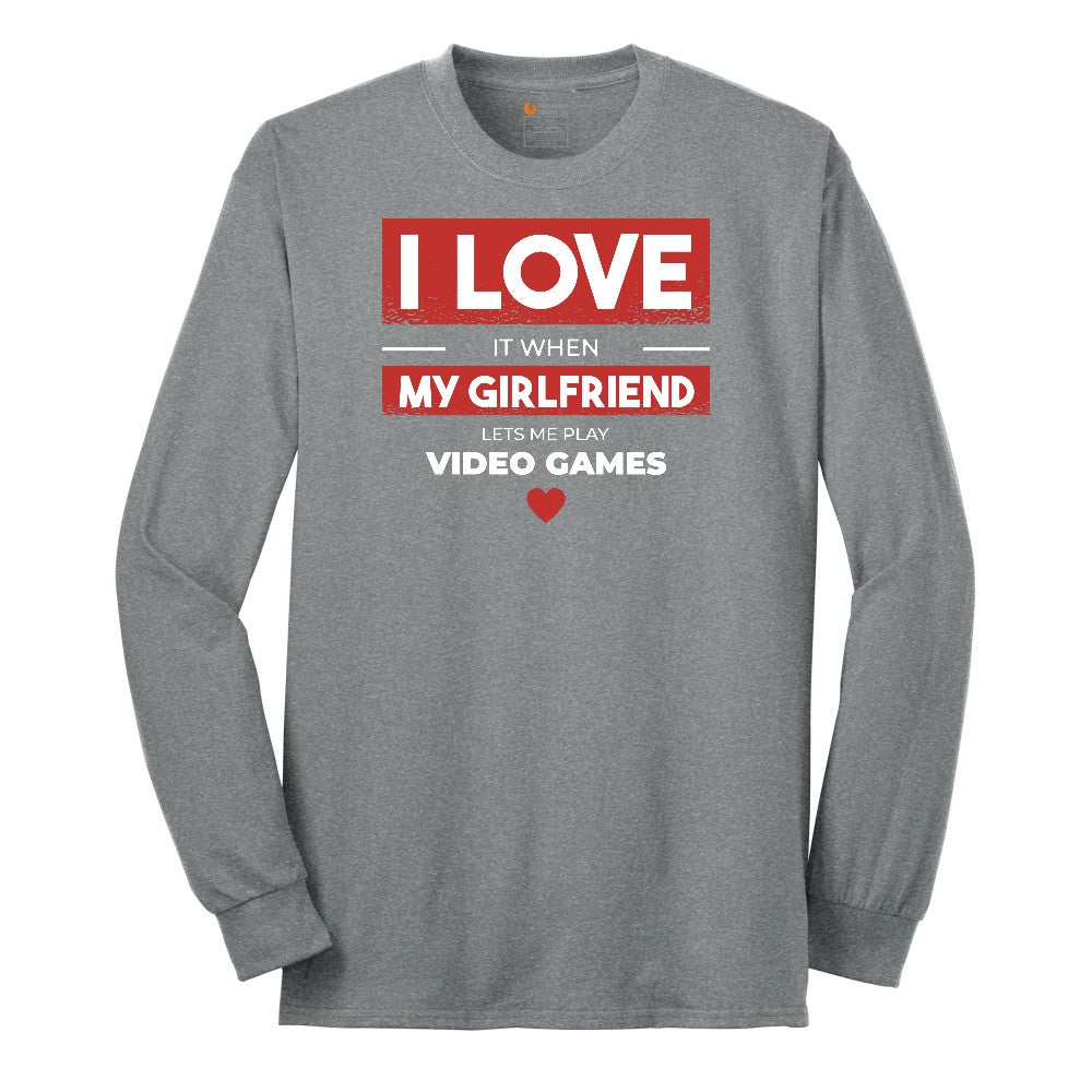 I Love It When My Girlfriend Lets Me Play Video Games - Mens & T-Shirt Long Sleeve Tee - Athletic Grey