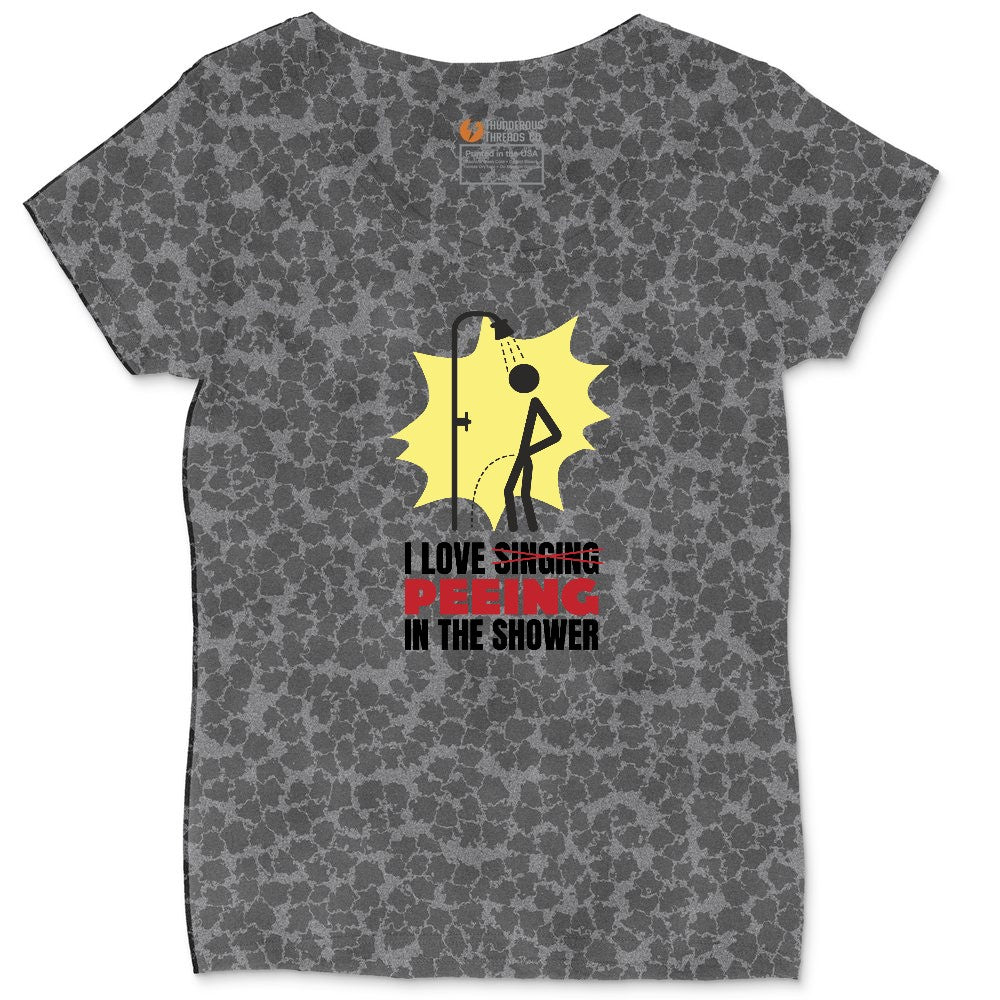 I Love Peeing in the Shower Ladies Curvy Tee - Black Leopard