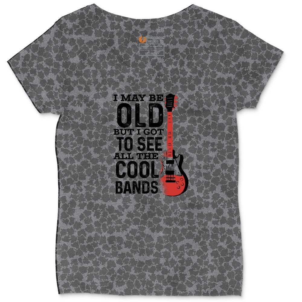 I May Be Old But I Got to See All of the Cool Bands Version 1 Ladies Curvy Tee - Black Leopard