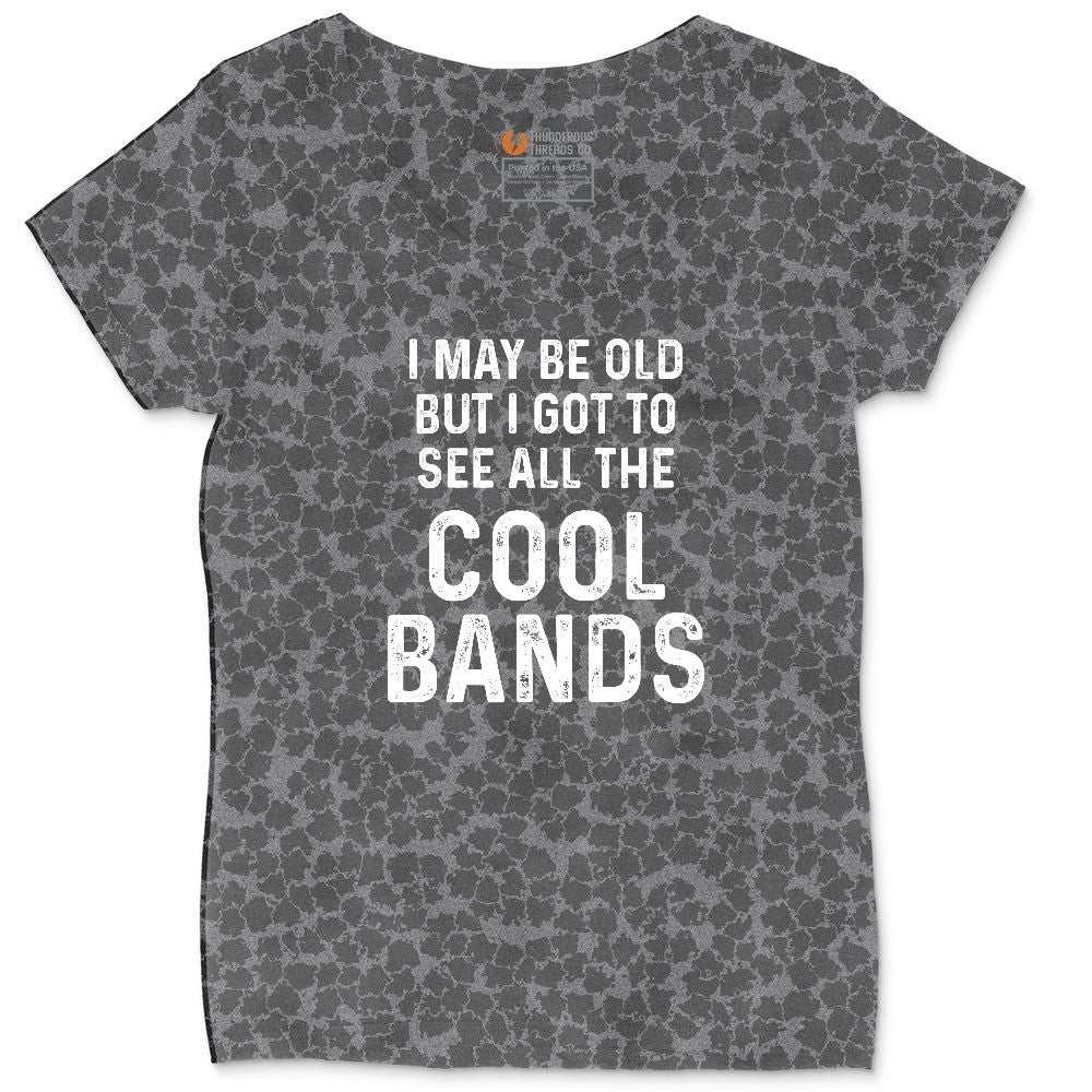 I May Be Old But I Got to See All The Cool Bands Ladies Curvy Tee - Black Leopard