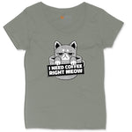 I Need Coffee Right Meow Cat Design Ladies Curvy Tee - Bamboo Blackout