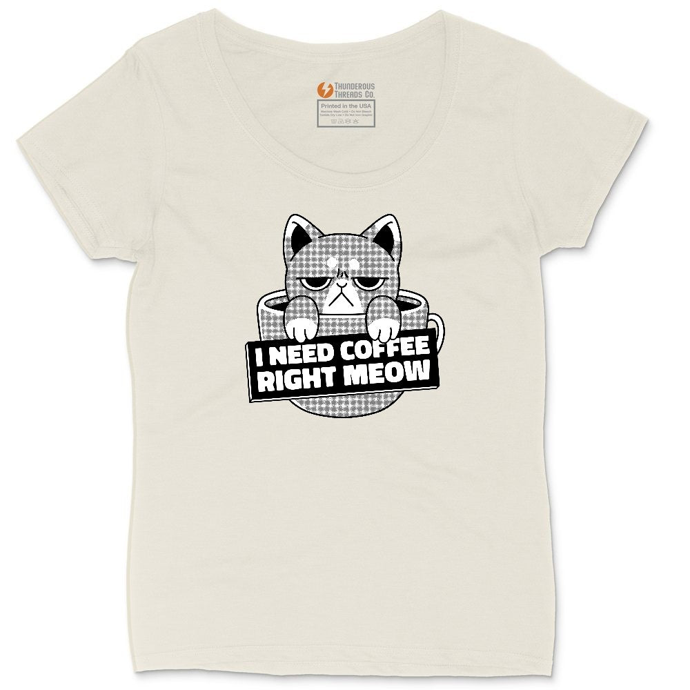 I Need Coffee Right Meow Cat Design Ladies Curvy Tee - Natural Heather