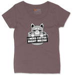 I Need Coffee Right Meow Cat Design Ladies Curvy Tee - Sangria Blackout