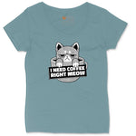 I Need Coffee Right Meow Cat Design Ladies Curvy Tee - Surf Blackout
