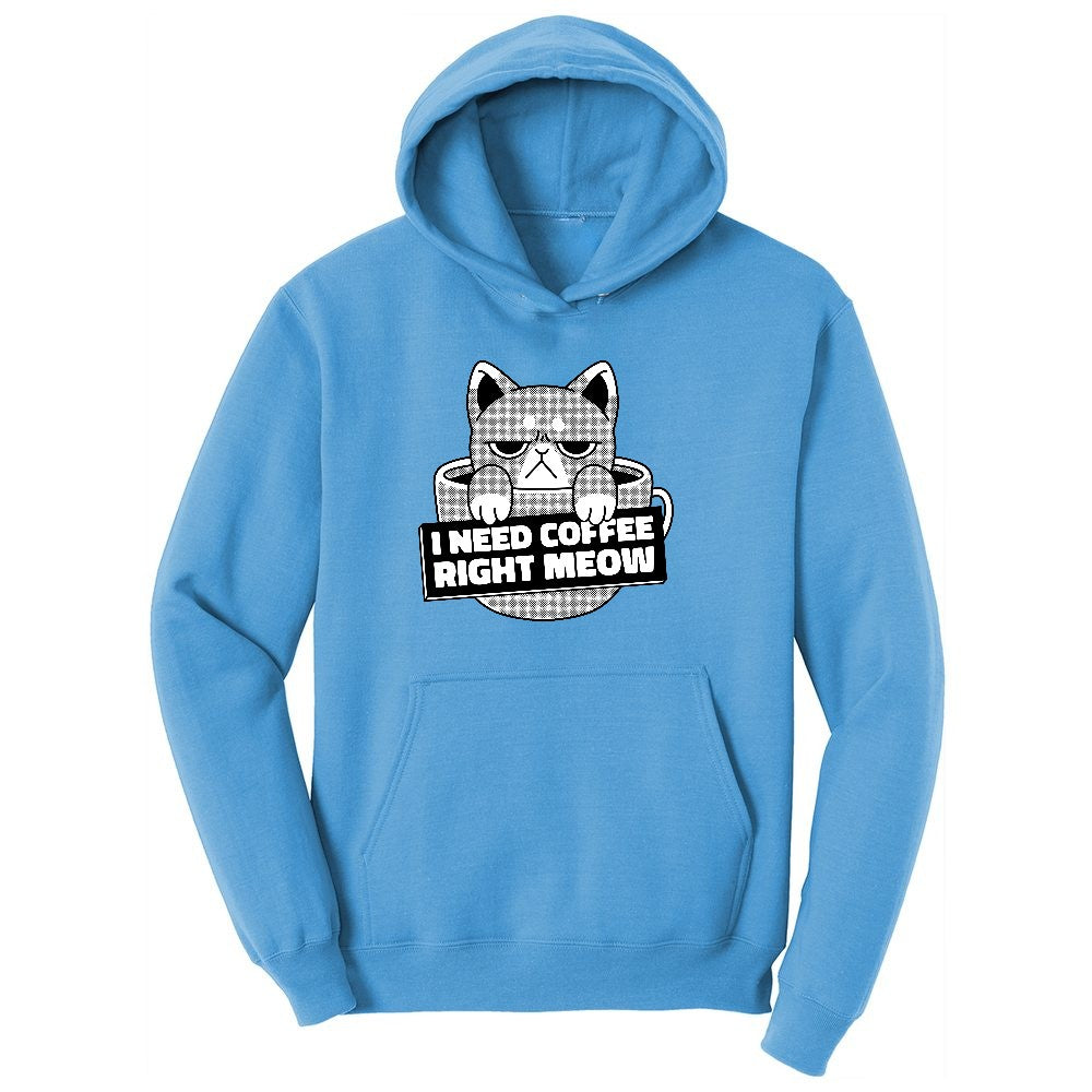 I Need Coffee Right Meow Cat Design Ladies Hoodie - Aquatic Blue