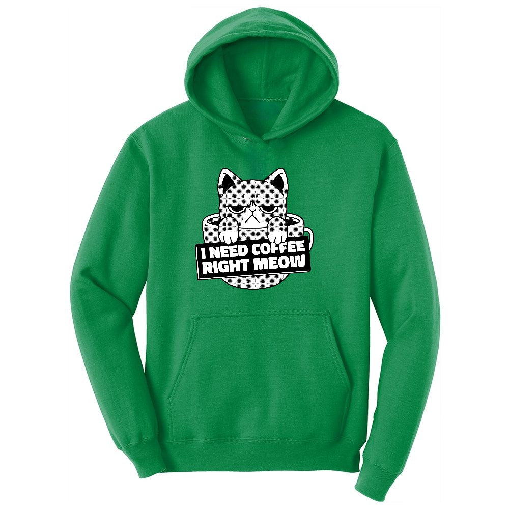 I Need Coffee Right Meow Cat Design Ladies Hoodie - Kelly Green