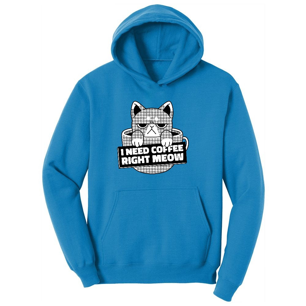 I Need Coffee Right Meow Cat Design Ladies Hoodie - Sapphire