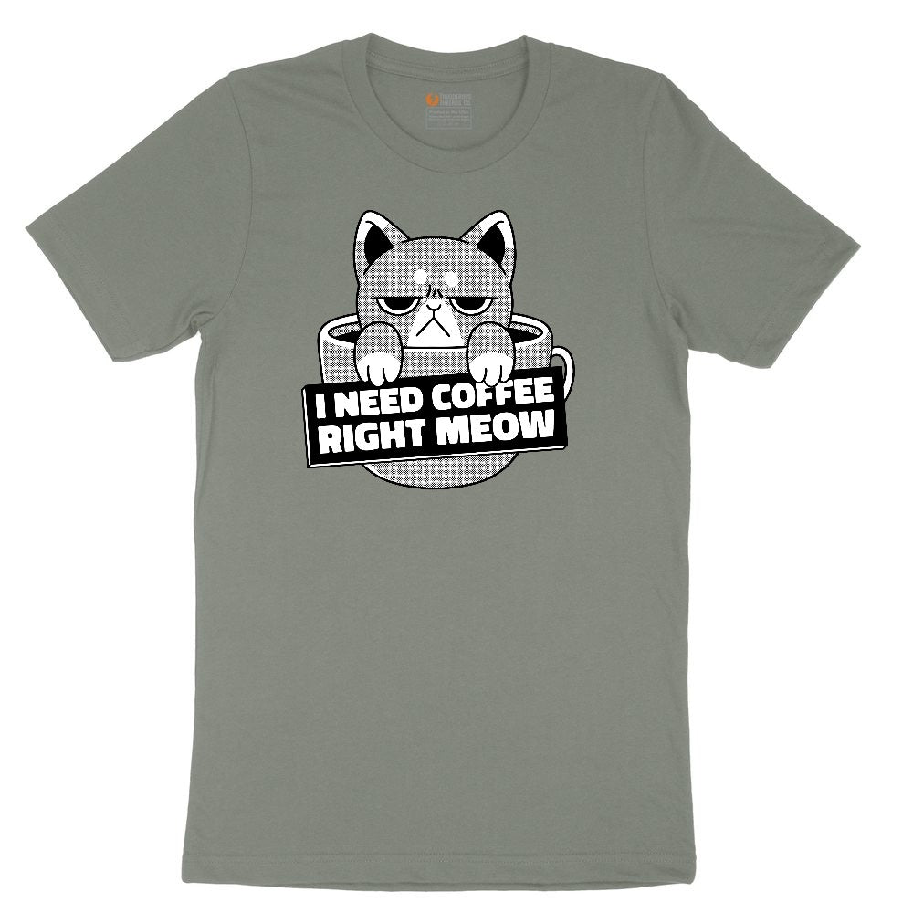 I Need Coffee Right Meow Cat Design Ladies Short Sleeve Tee - Bamboo Blackout