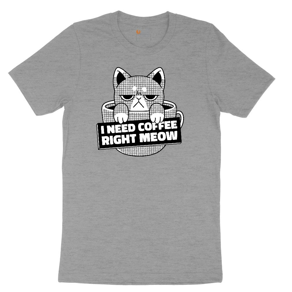I Need Coffee Right Meow Cat Design Ladies Short Sleeve Tee - Granite Heather