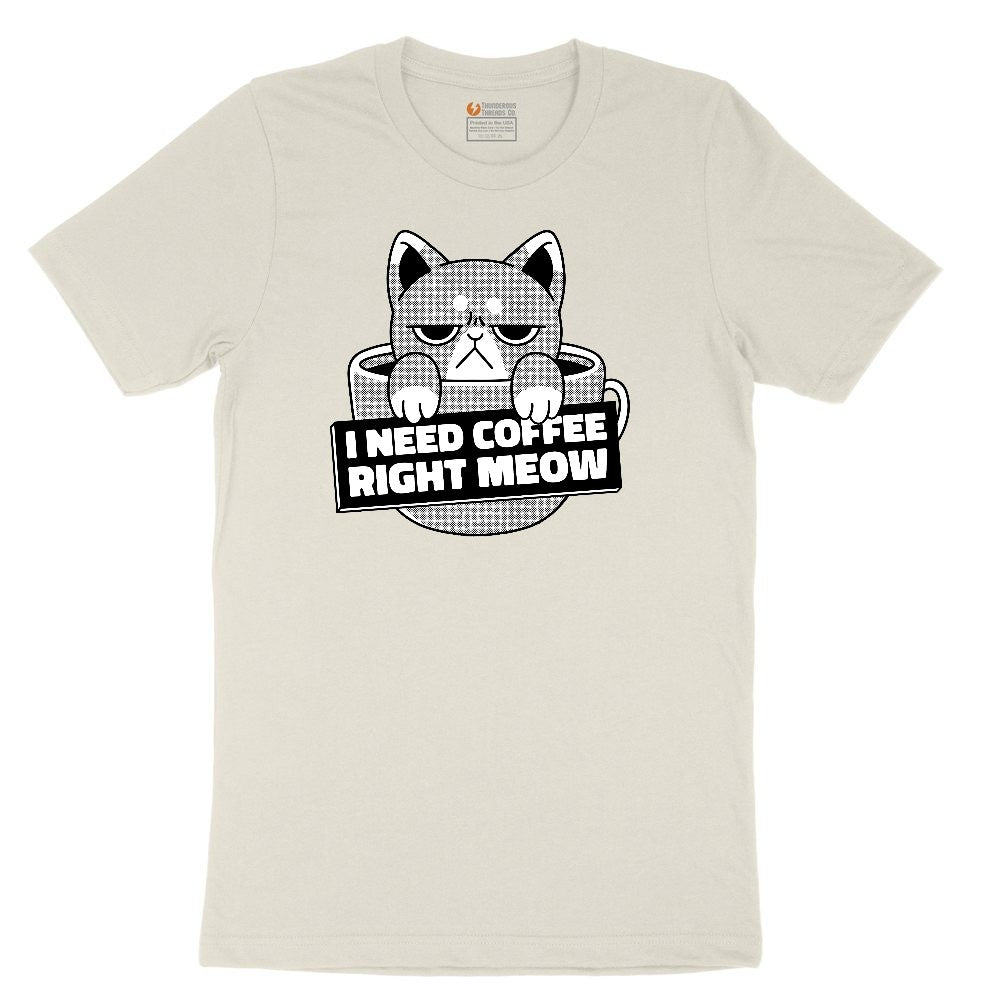 I Need Coffee Right Meow Cat Design Ladies Short Sleeve Tee - Natural Heather